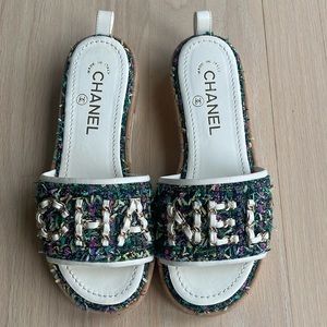 CHANEL Tweed Mule Clog Sandal Cork
